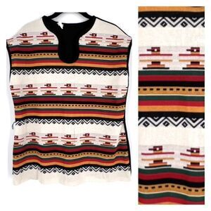 Vintage Women's Knit Bird Aztec Striped Southwestern Top‎ Multi-Color Large vest